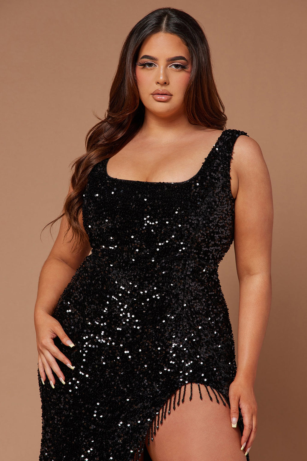 Embellished Sequin Gown - Black
