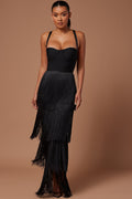 Bandage Fringe Maxi Dress - Black