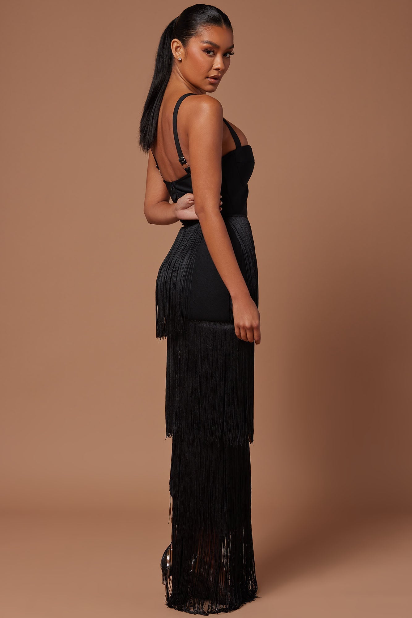 Bandage Fringe Maxi Dress - Black