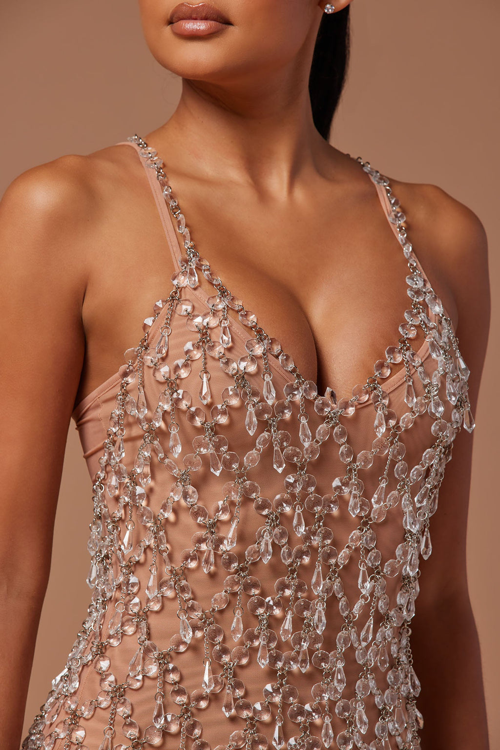 Embellished Mini Dress - Clear/Silver