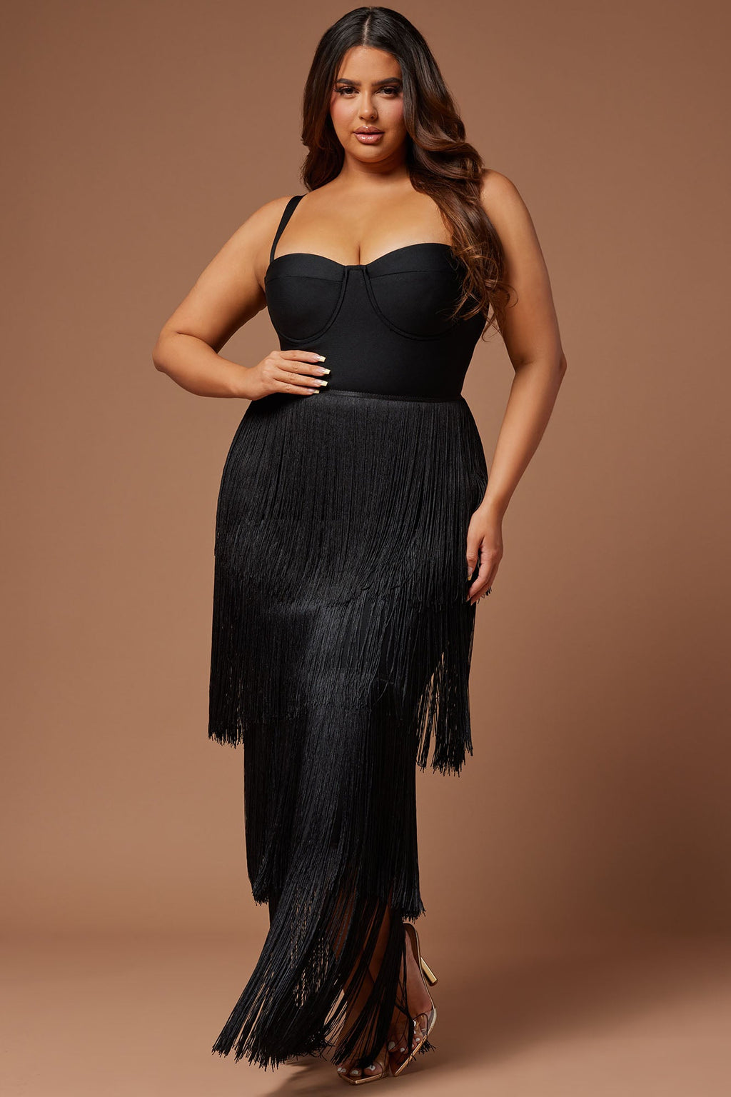 Bandage Fringe Maxi Dress - Black