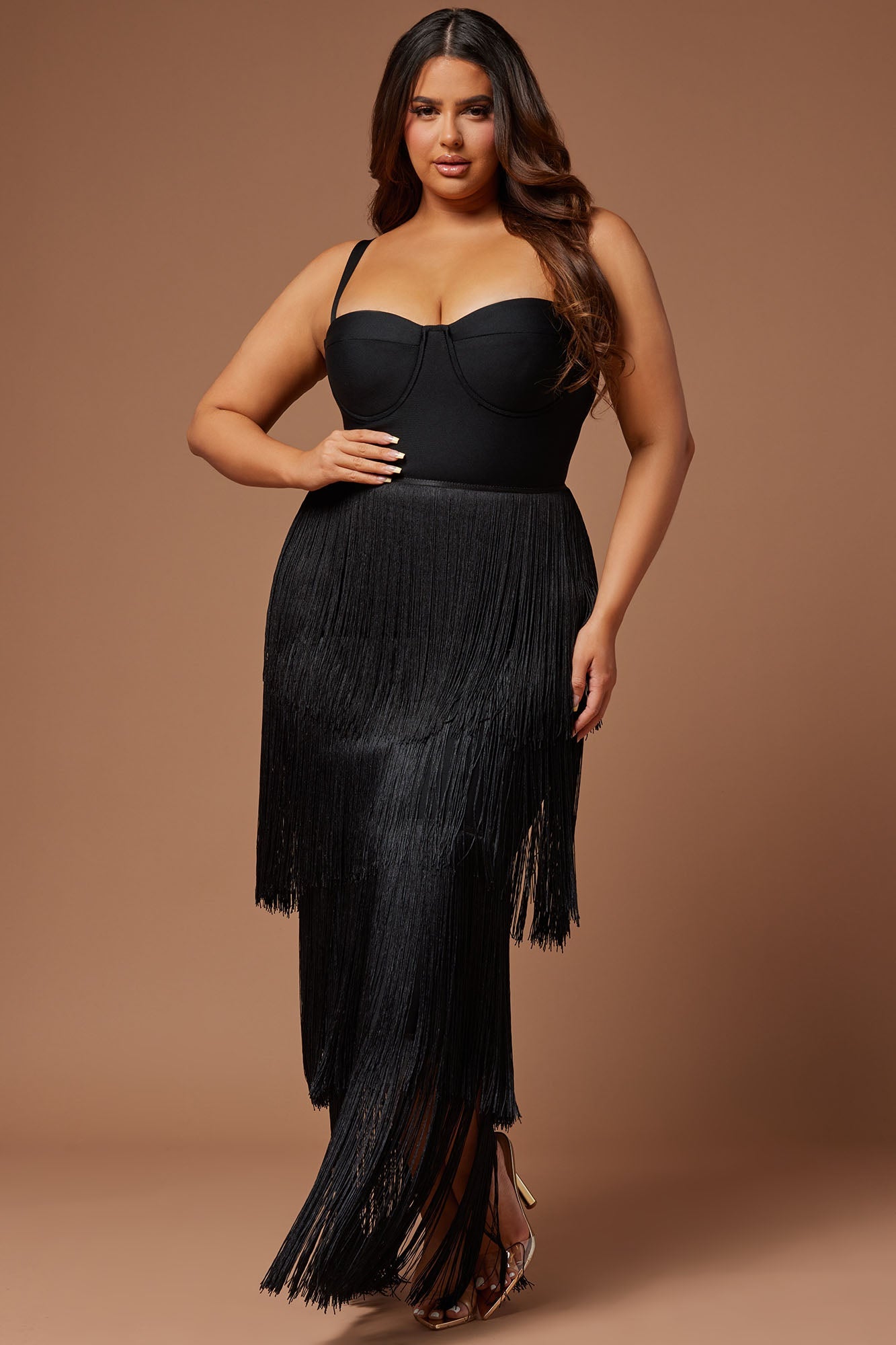 Bandage Fringe Maxi Dress - Black