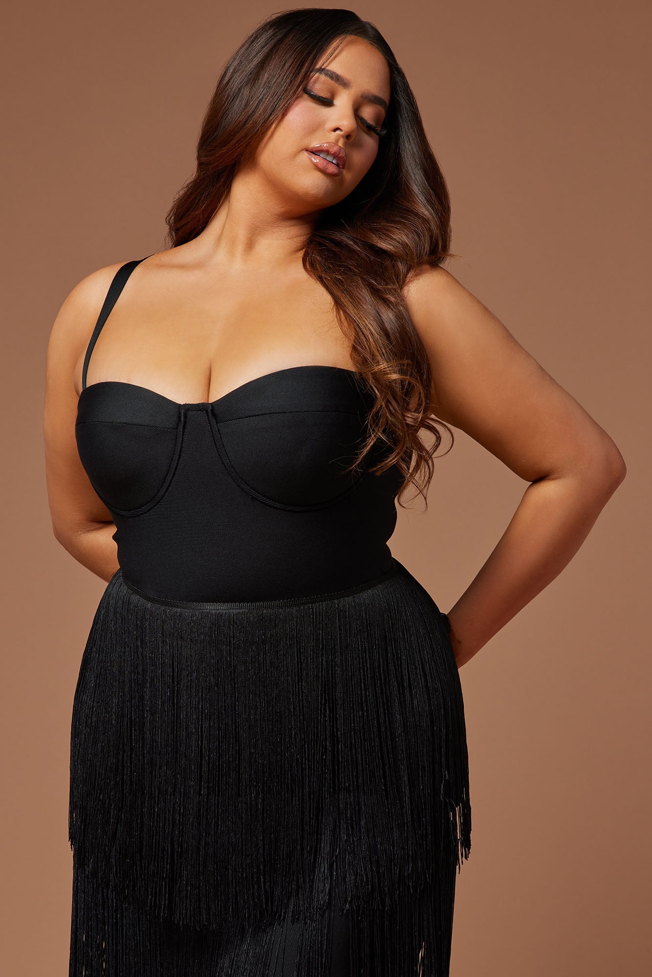 Bandage Fringe Maxi Dress - Black