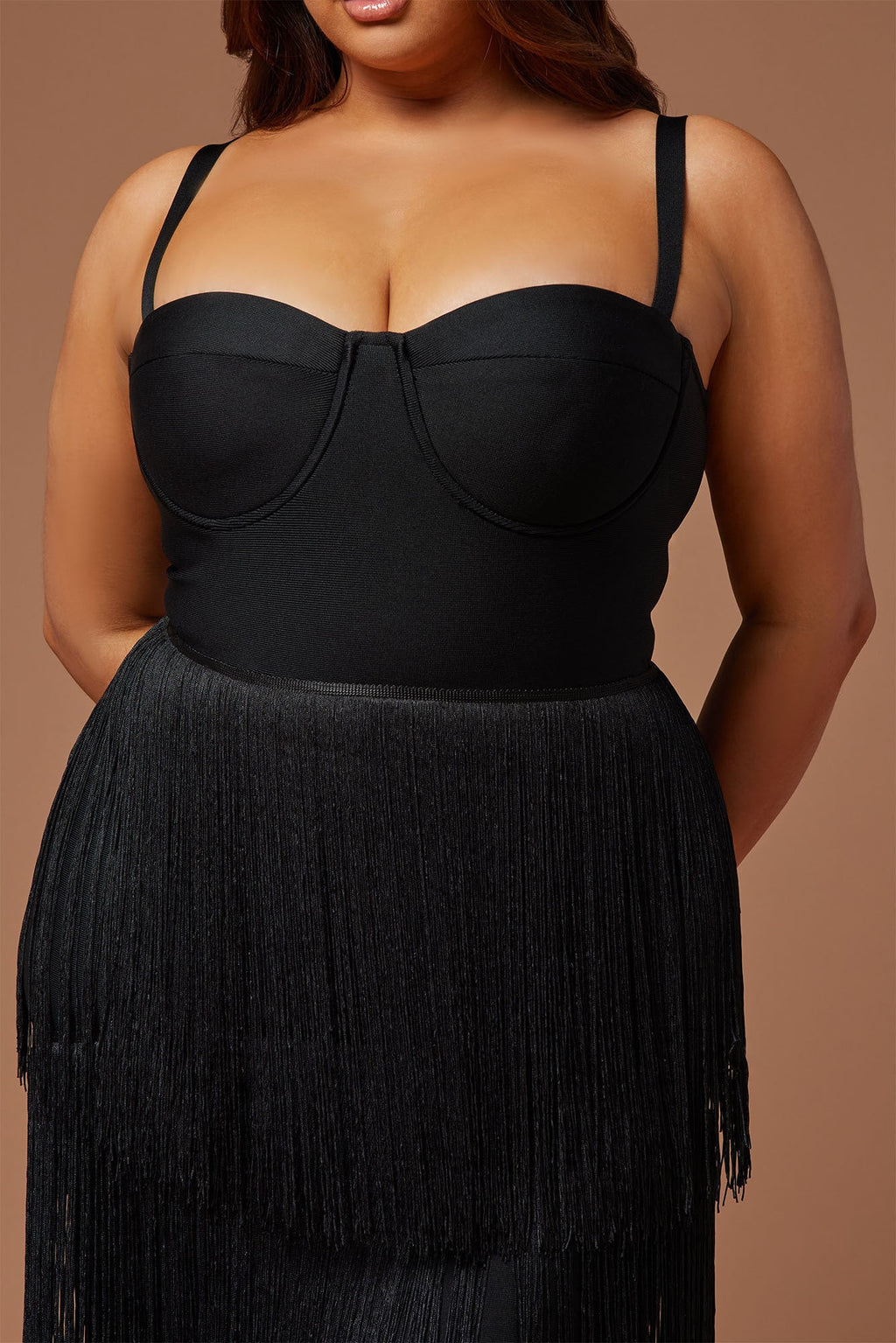 Bandage Fringe Maxi Dress - Black
