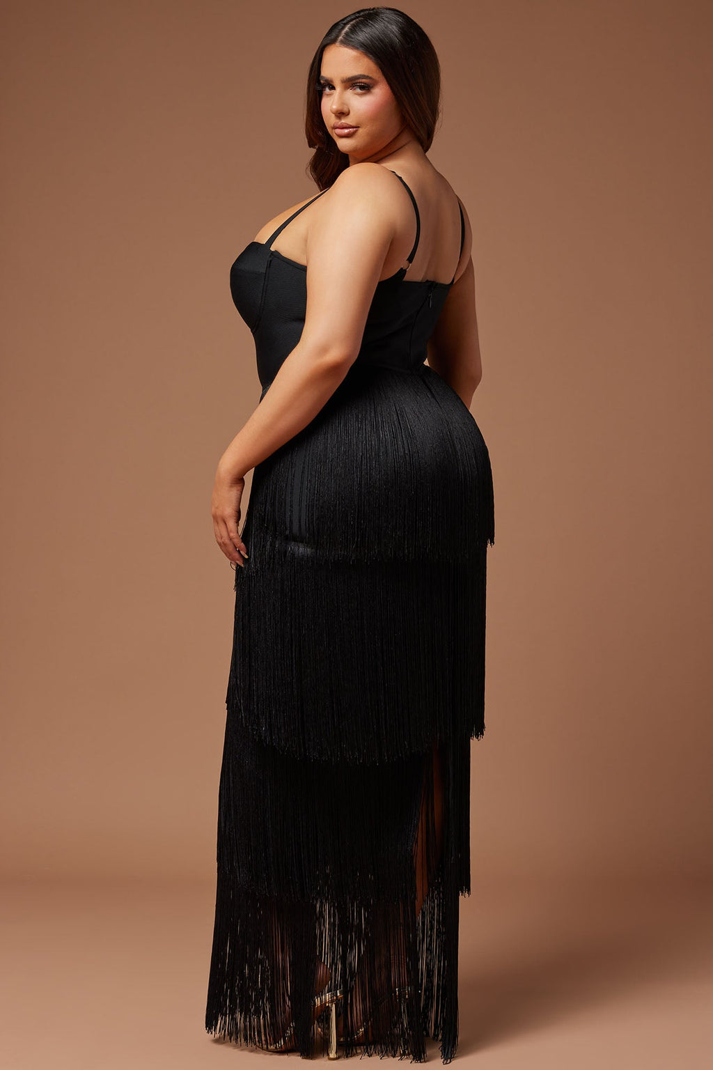 Bandage Fringe Maxi Dress - Black