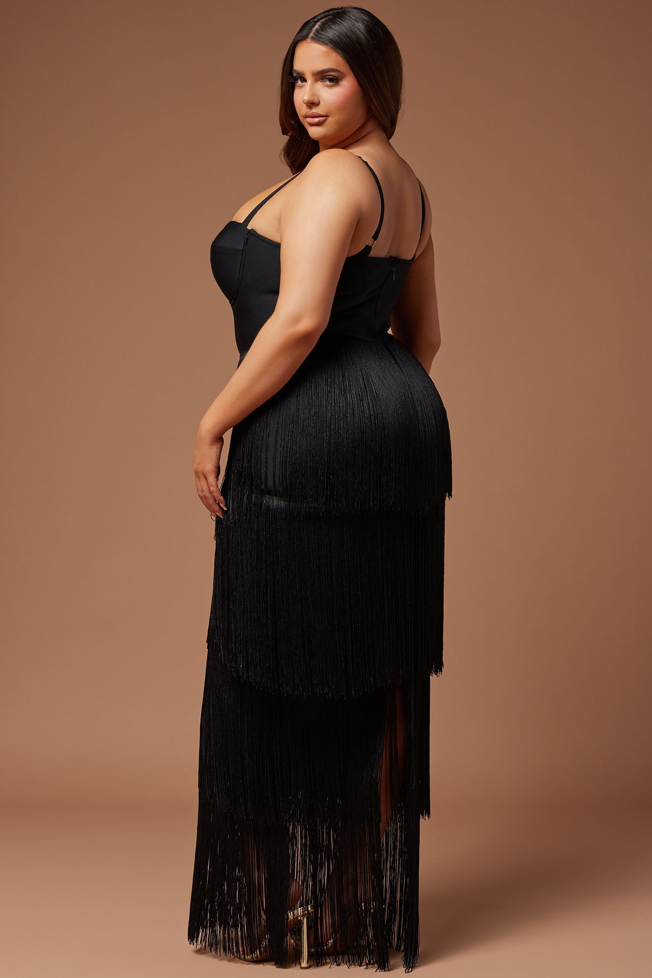Bandage Fringe Maxi Dress - Black
