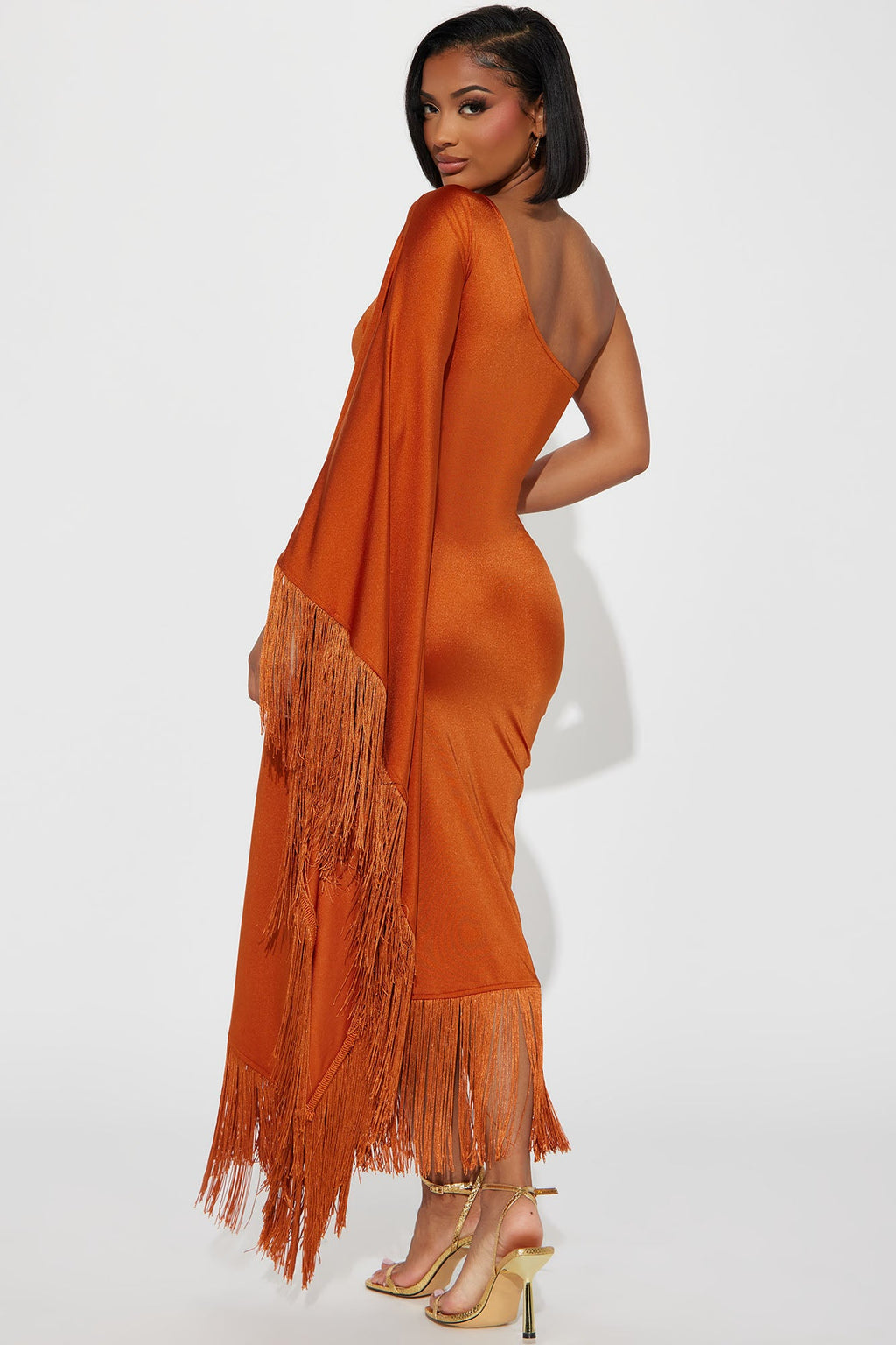 Fringe Midi Dress - Rust