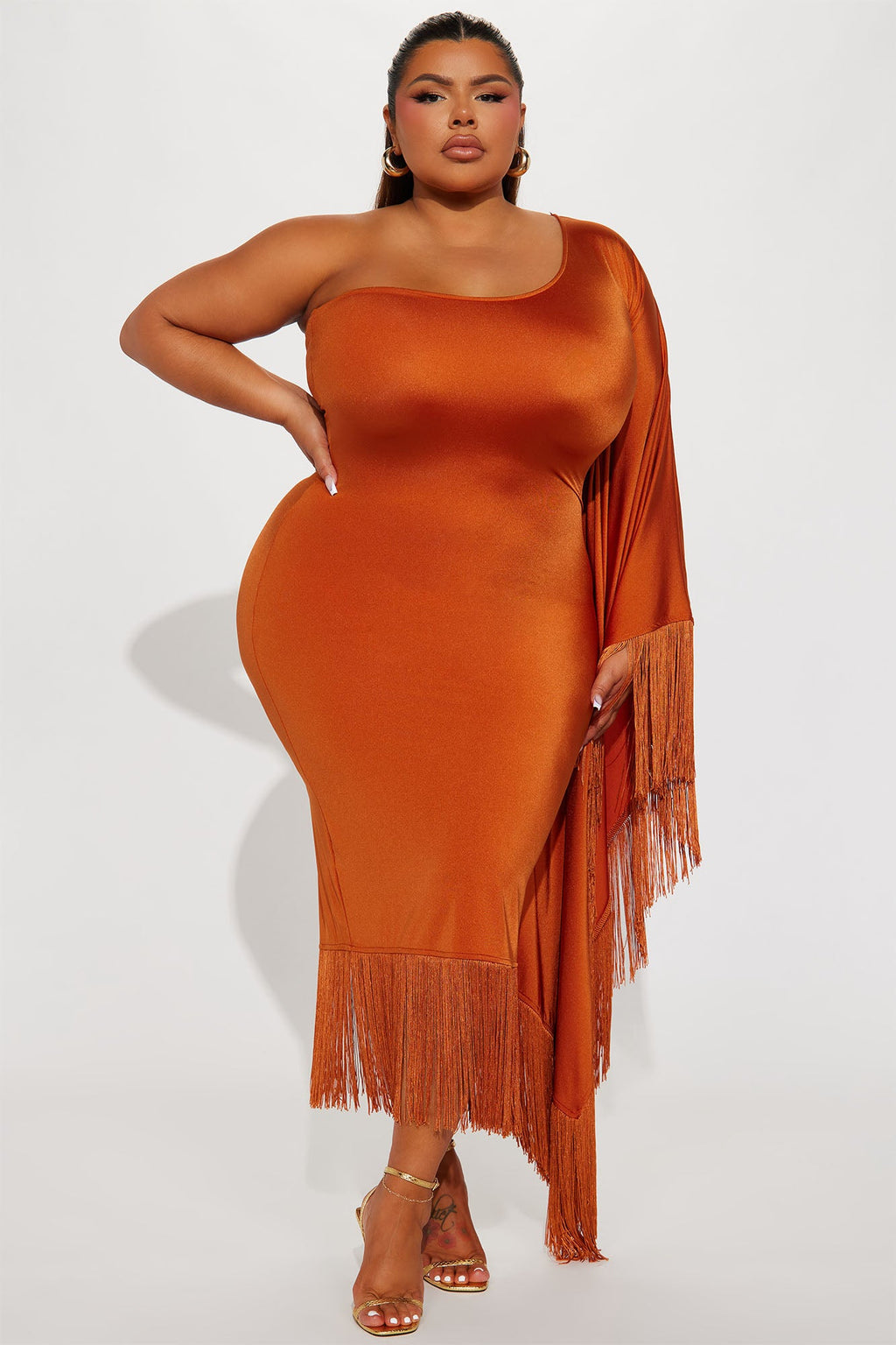 Fringe Midi Dress - Rust