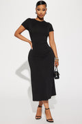 Bodycon Mock Neck Zipper Textured Midi Dress - Black