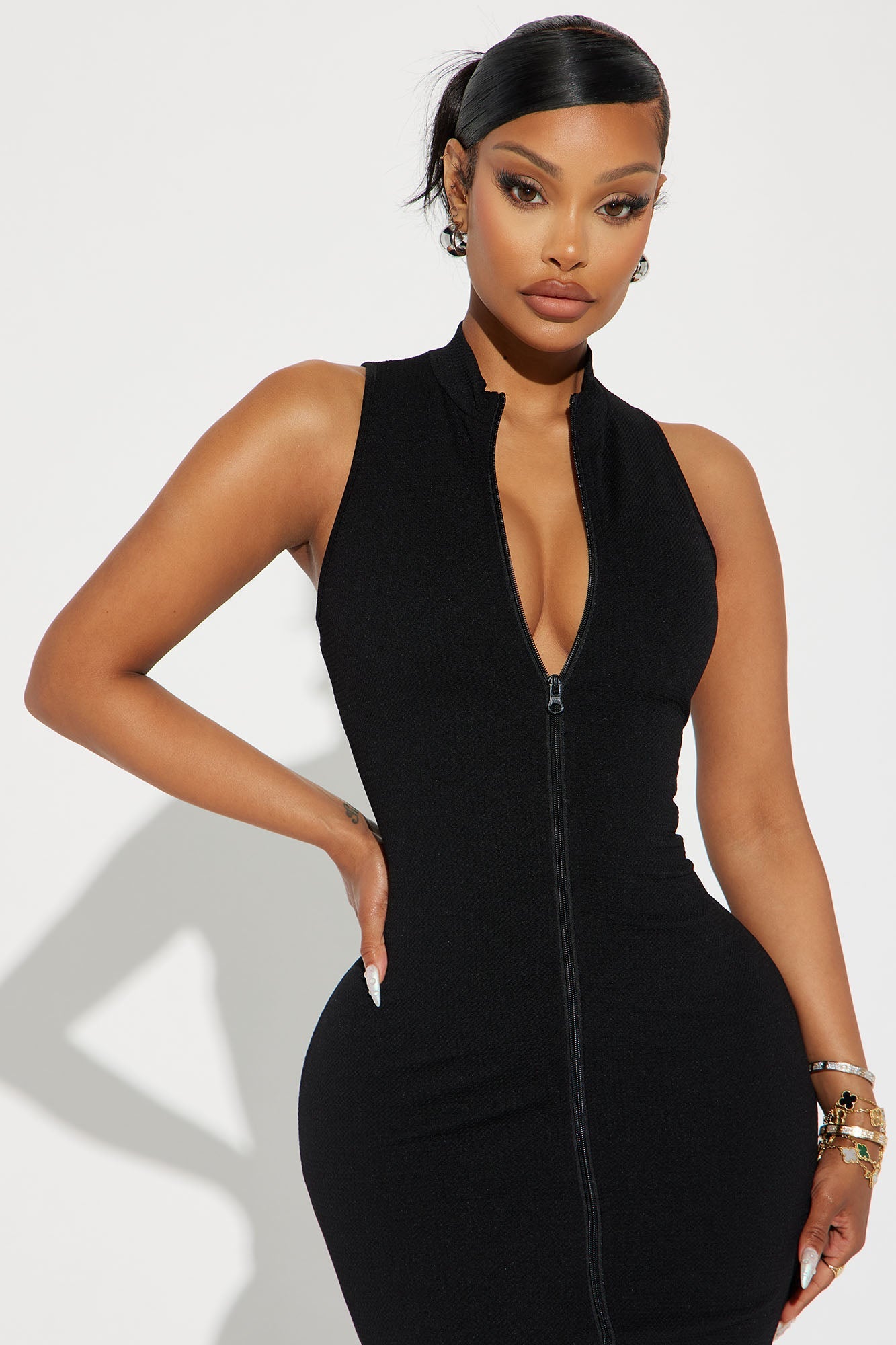 Textured Midi Dress - Black