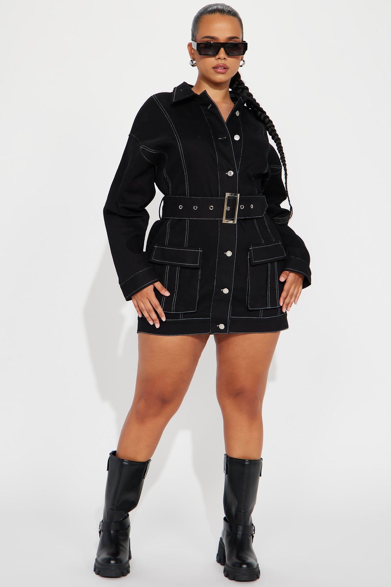 Denim Mini Dress - Black