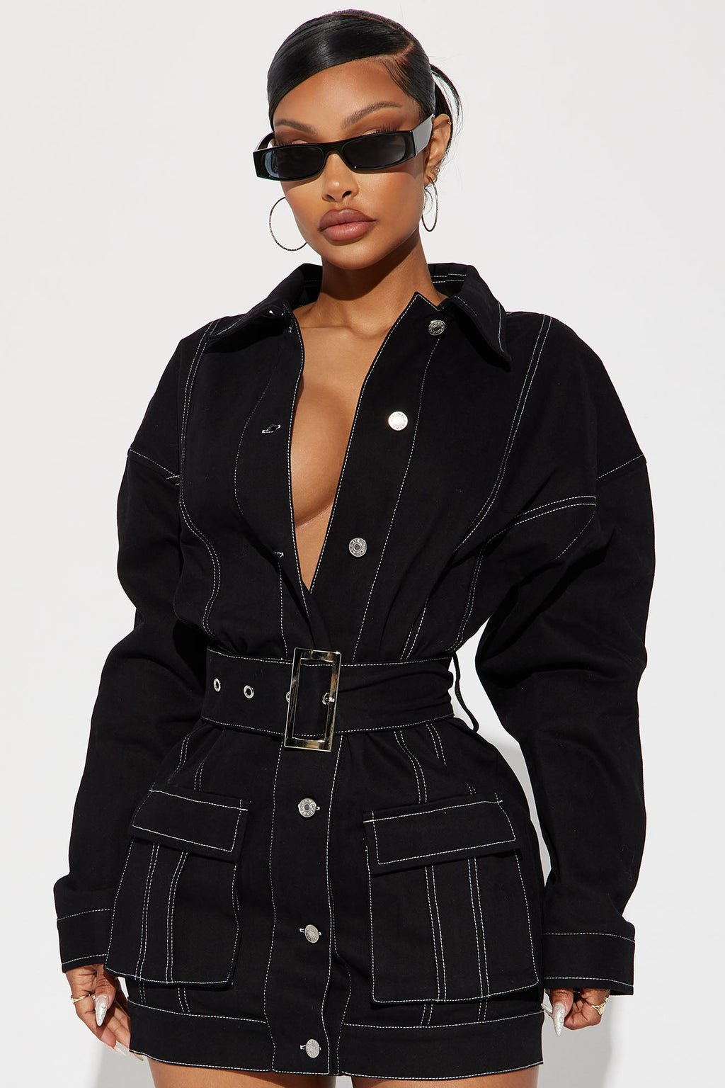 Denim Mini Dress - Black