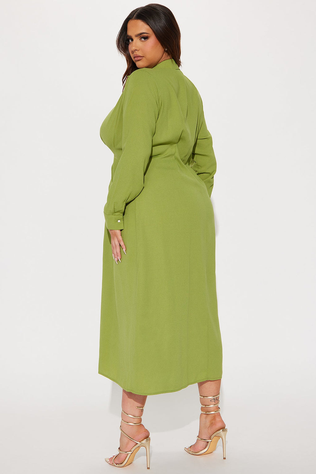 Button Down Midi Shirt Dress - Green