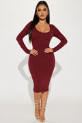 Double Lined Midi Dress - Burgundy