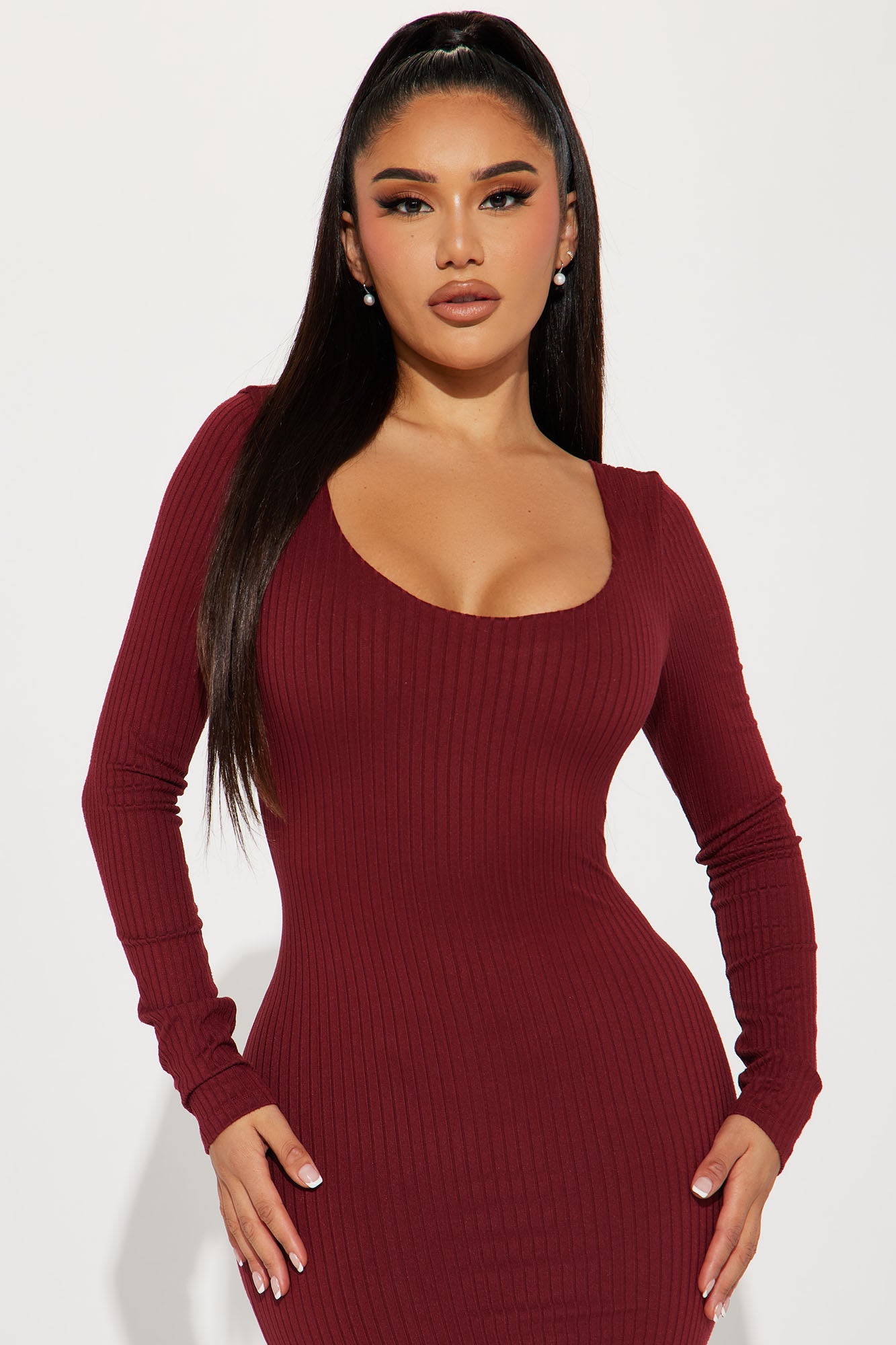 Double Lined Midi Dress - Burgundy