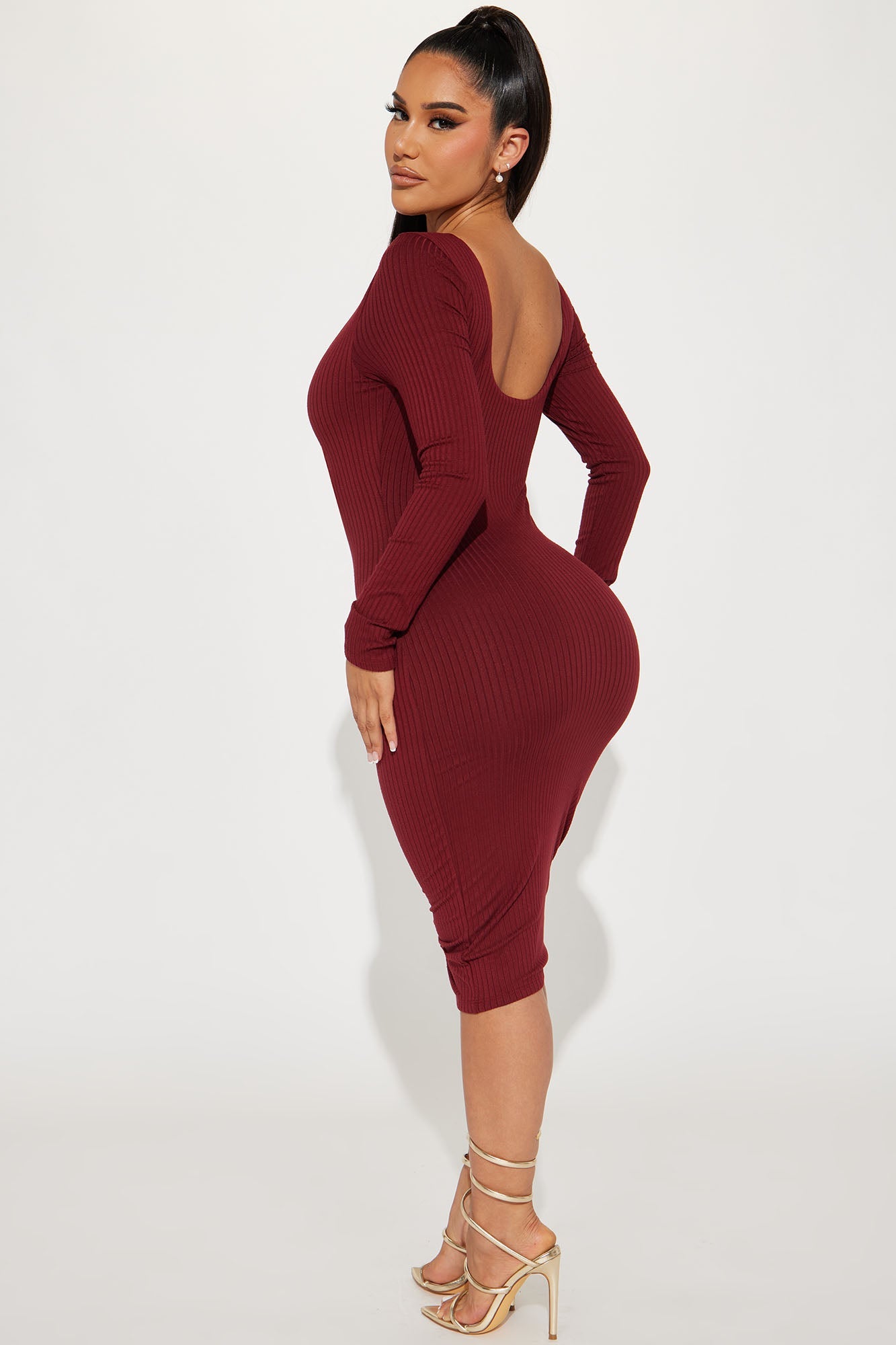 Double Lined Midi Dress - Burgundy