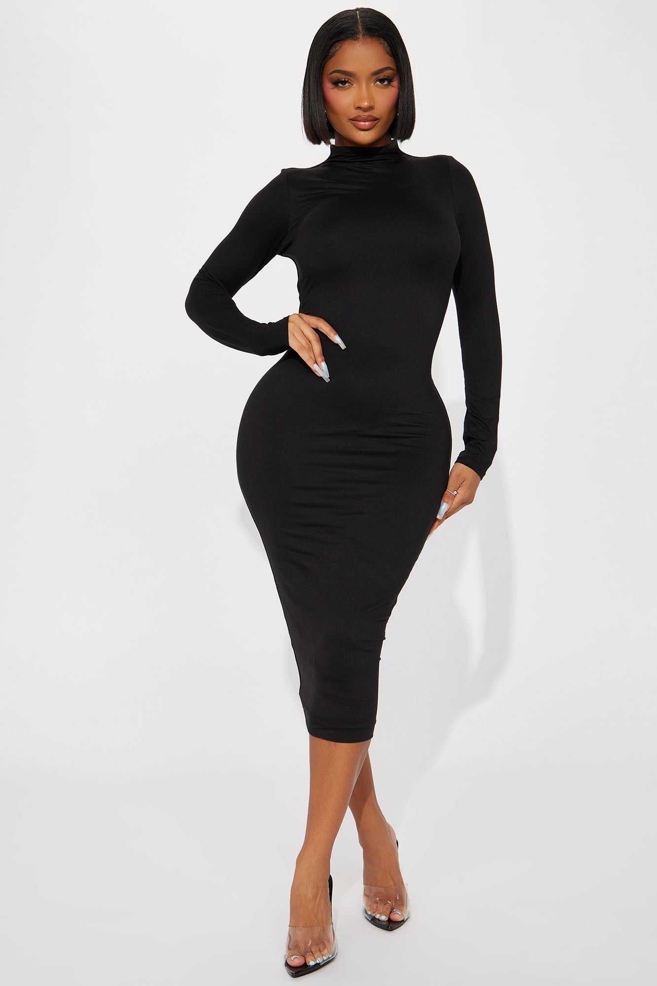 Double Lined Midi Dress - Black