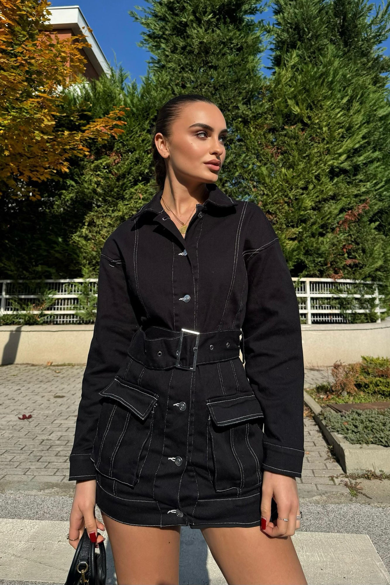 Denim Mini Dress - Black