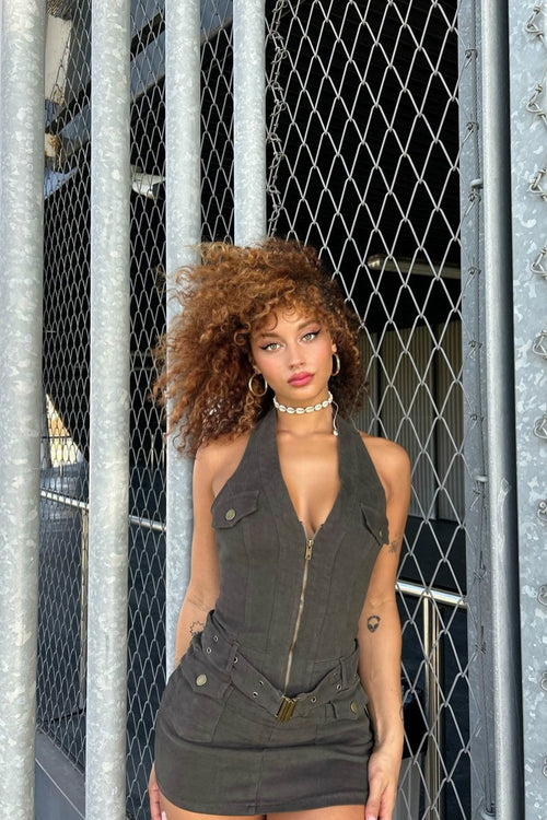 Cargo Mini Dress - Charcoal