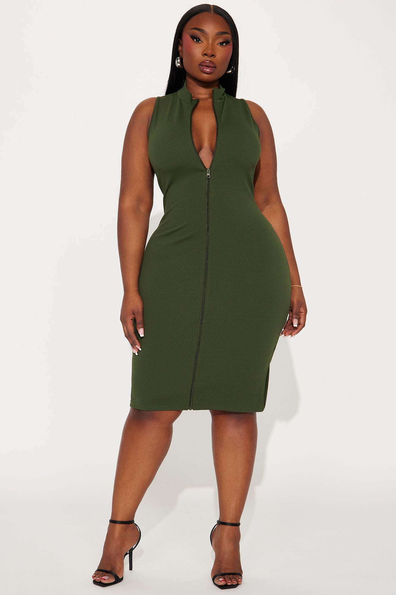 Textured Midi Dress - Olive