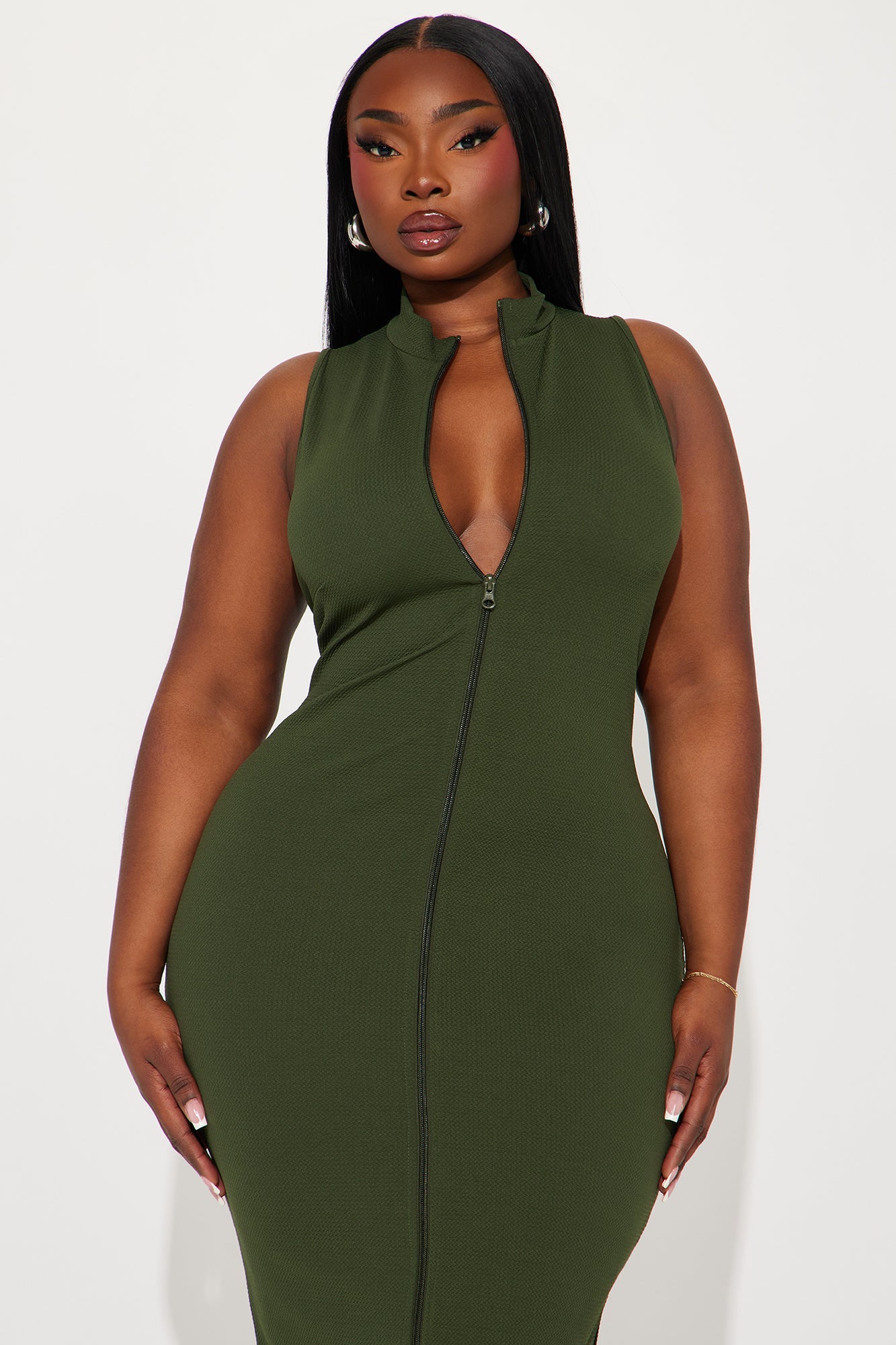 Textured Midi Dress - Olive