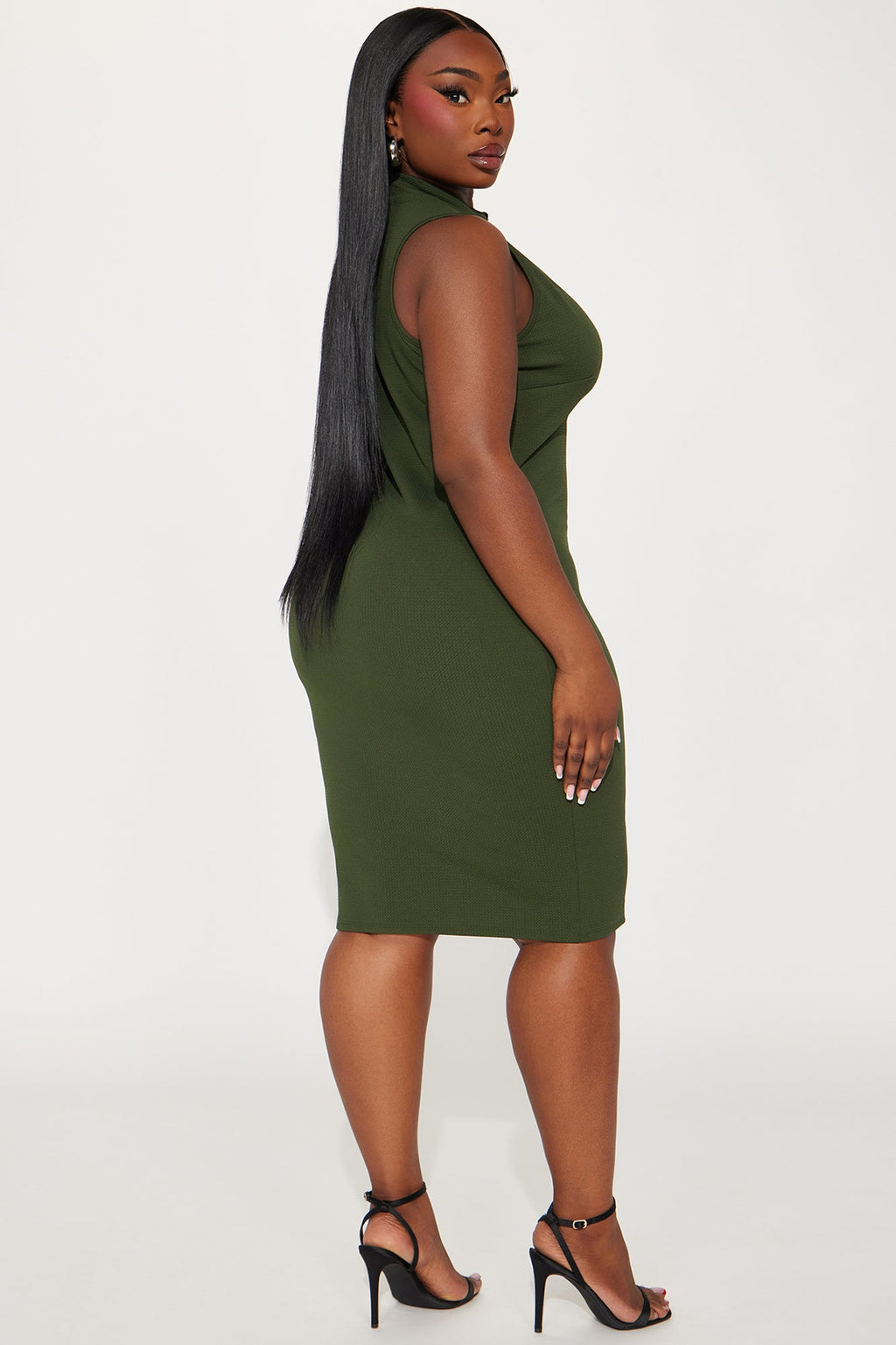 Textured Midi Dress - Olive