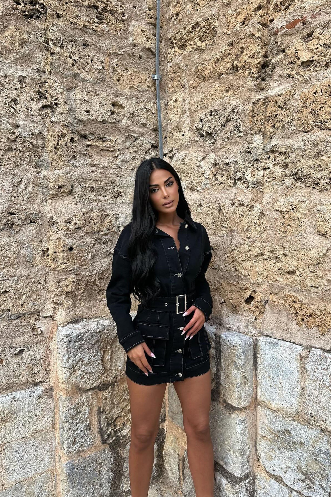 Denim Mini Dress - Black
